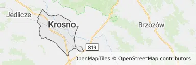 Mapa z zaznaczonym Krośnem