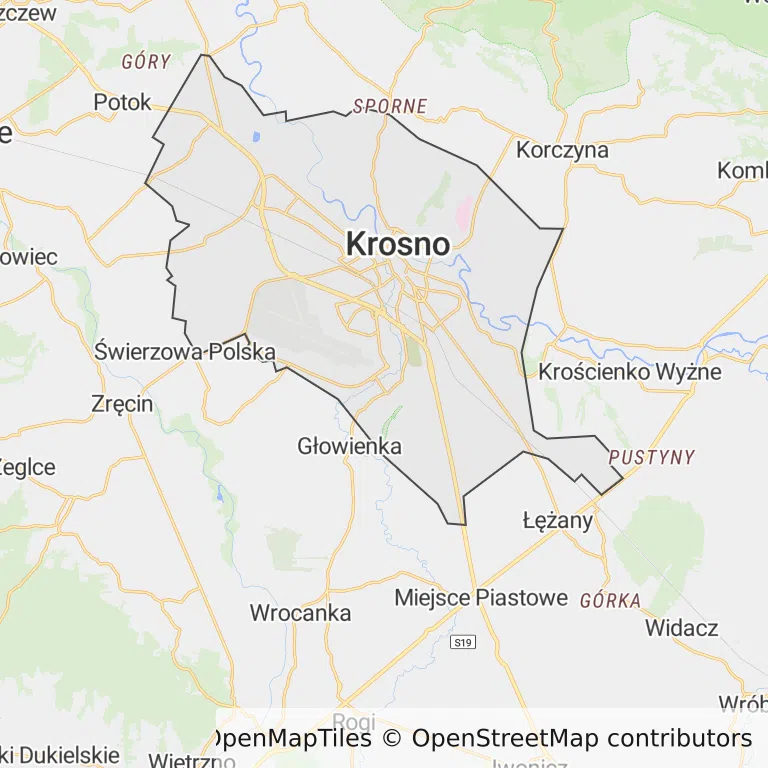 Mapa z zaznaczonym Krośnem