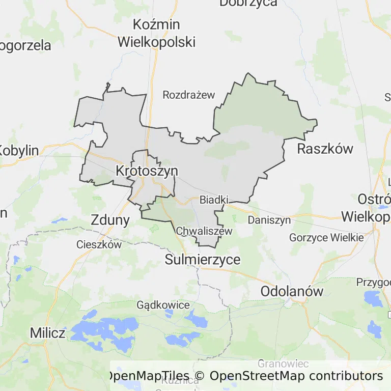 Mapa z zaznaczonym Krotoszynem