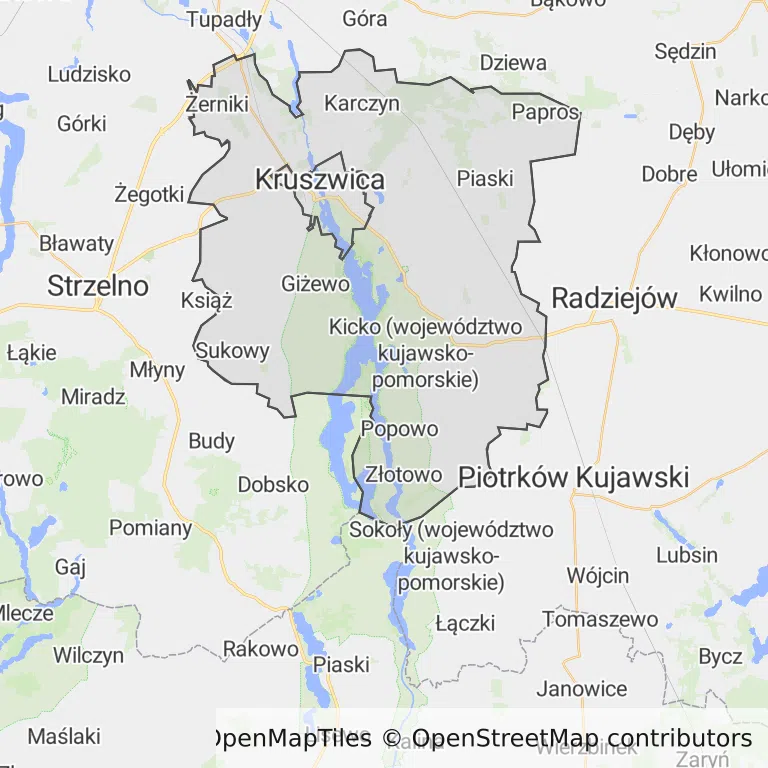 Mapa z zaznaczonym Kruszwicy