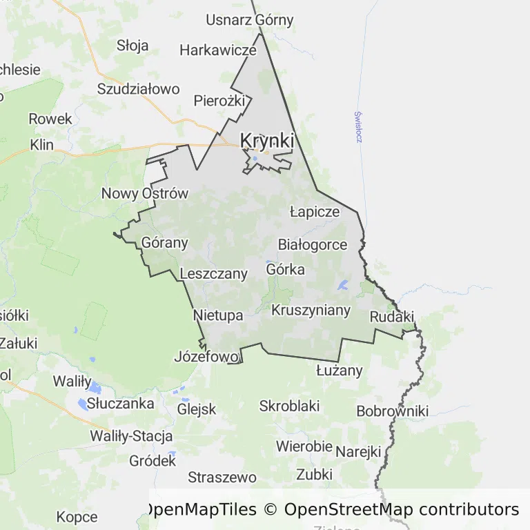 Mapa z zaznaczonym Krynkami