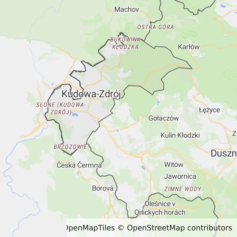 Mapa z zaznaczonym Kudowie-Zdroju