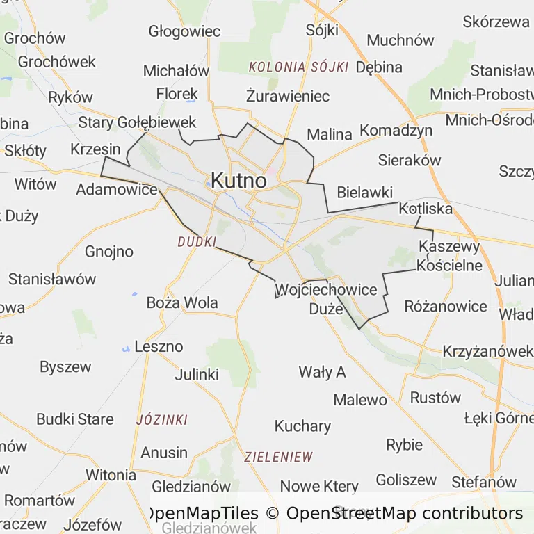 Mapa z zaznaczonym Kutnem