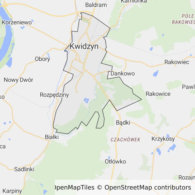 Mapa z zaznaczonym Kwidzynem