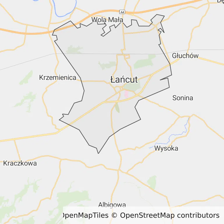 Mapa z zaznaczonym Łańcucem