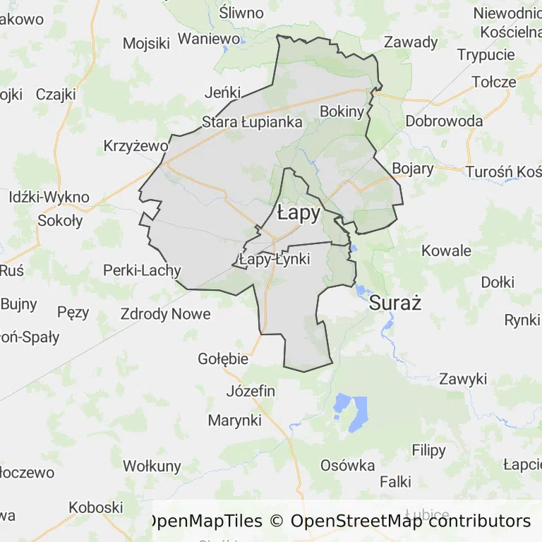 Mapa z zaznaczonym Łapami