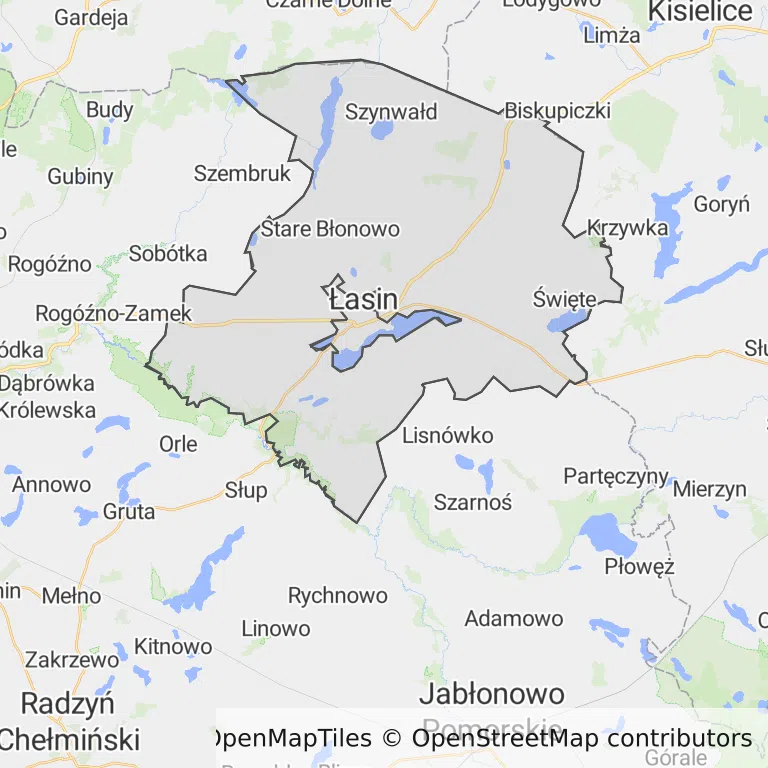 Mapa z zaznaczonym Łasinem