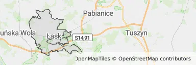 Mapa z zaznaczonym Łaskiem