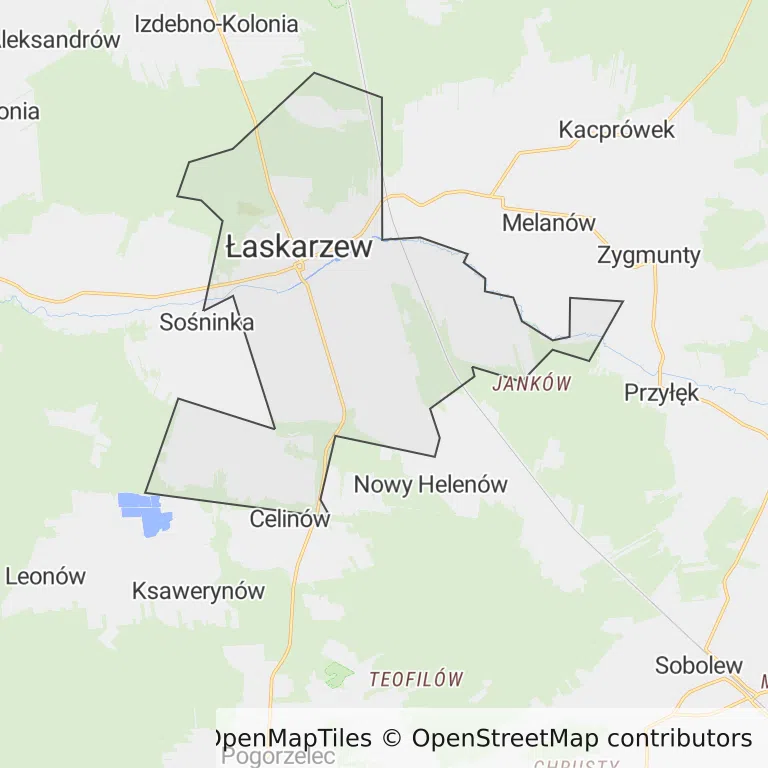 Mapa z zaznaczonym Łoskarzewem