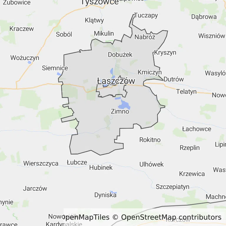Mapa z zaznaczonym Łaszczowem
