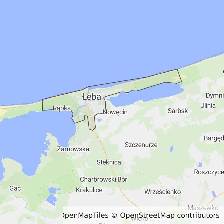 Mapa z zaznaczoną Łebem