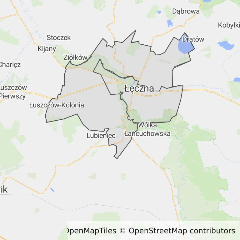Mapa z zaznaczoną Łęcznej