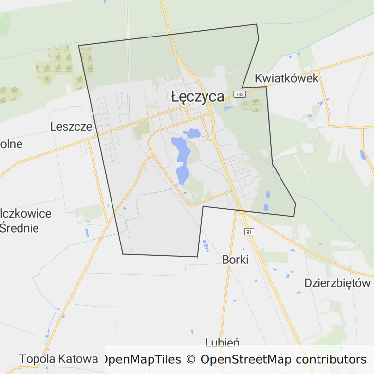 Mapa z zaznaczoną Łęczycy