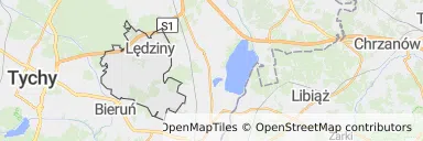 Mapa z zaznaczonym Lędzinami
