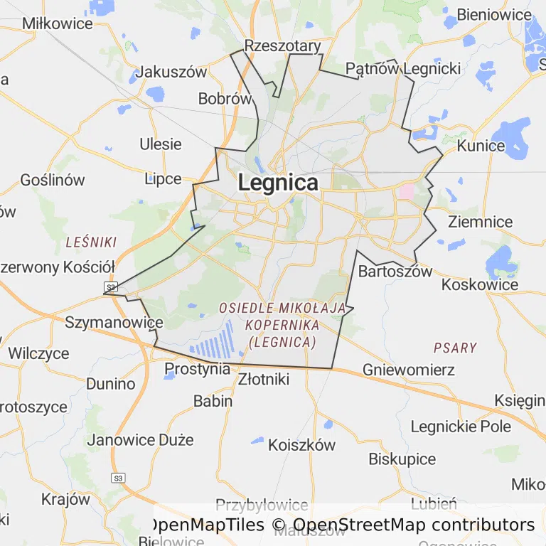 Mapa z zaznaczonym Legnicy