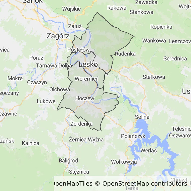 Mapa z zaznaczonym Leskiem
