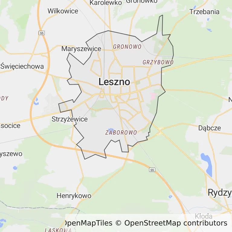 Mapa z zaznaczonym Lesznem