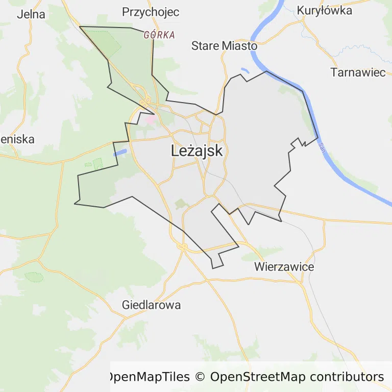 Mapa z zaznaczonym Leżajskiem