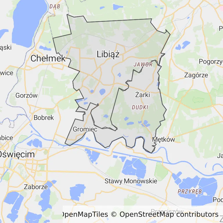 Mapa z zaznaczonym Libiążu