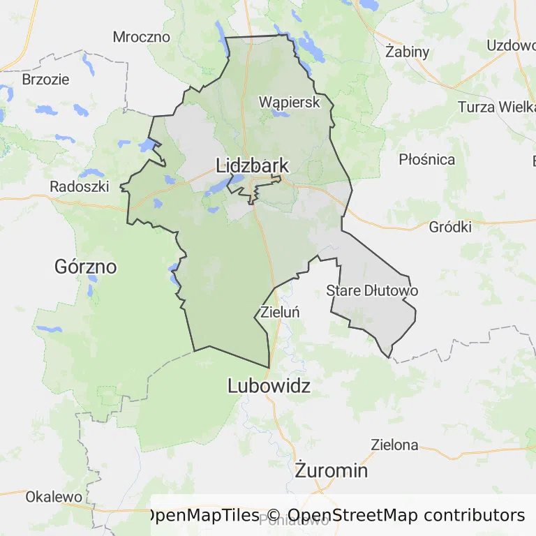 Mapa z zaznaczonym Lidzbarkiem