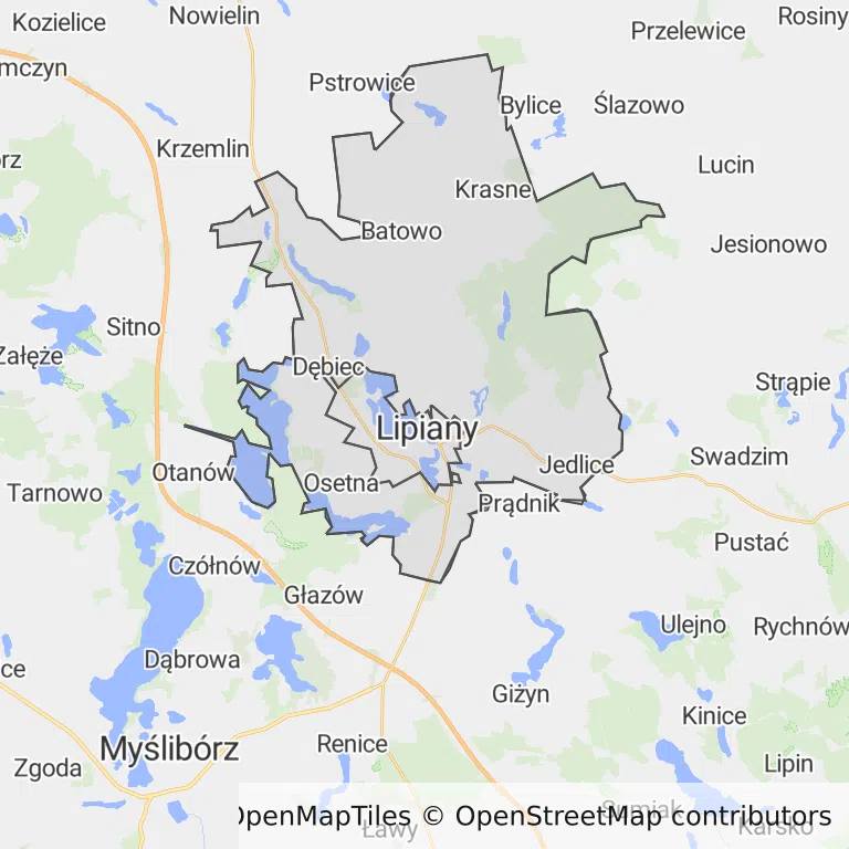 Mapa z zaznaczonym Lipianami