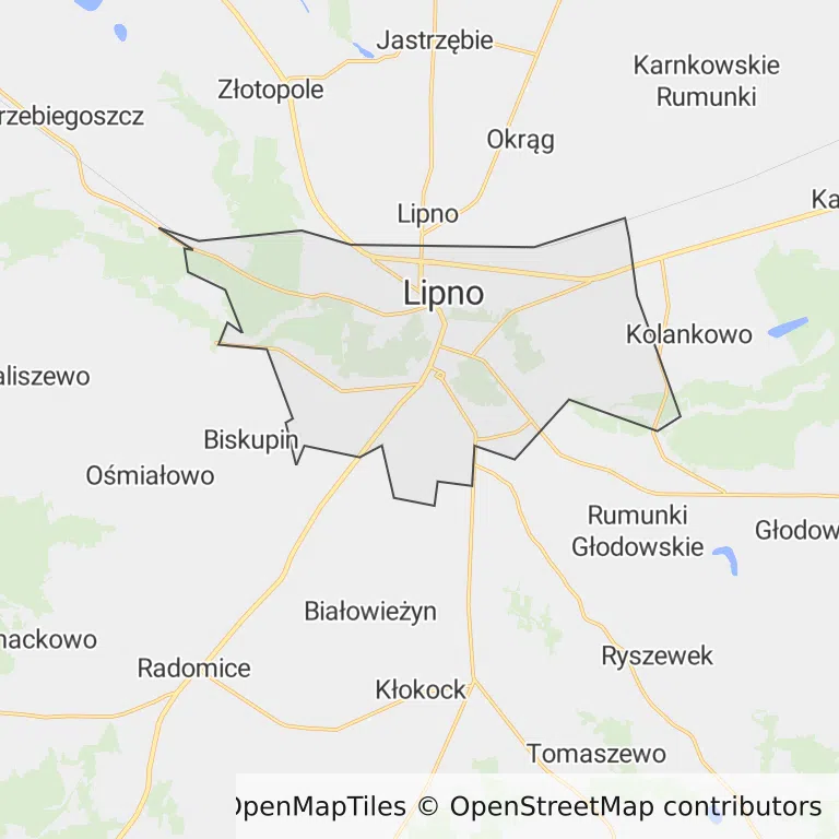 Mapa z zaznaczonym Lipnem