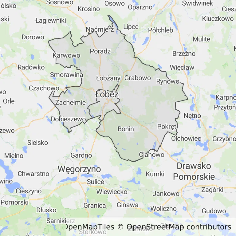 Mapa z zaznaczonym Łobzem