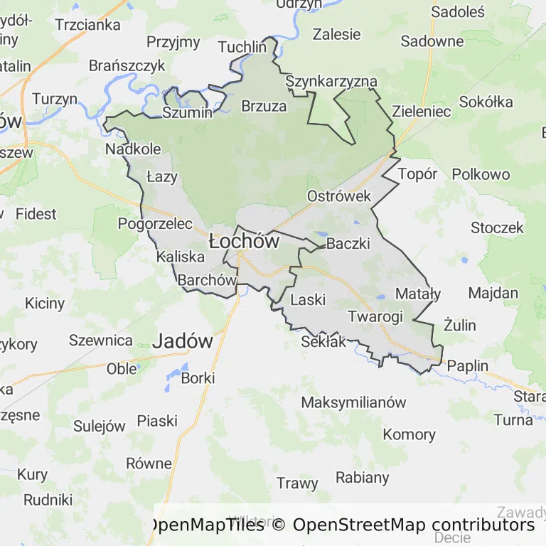 Mapa z zaznaczonym Łochowem