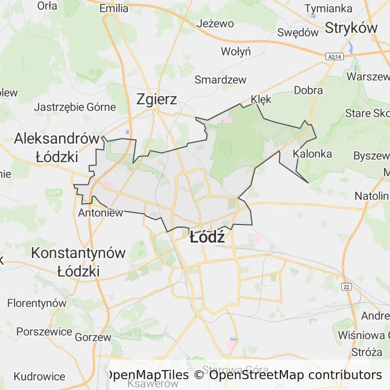 Mapa z zaznaczonymi Bałutami w Łodzi