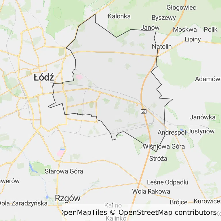 Mapa z zaznaczonym Widzewem w Łodzi