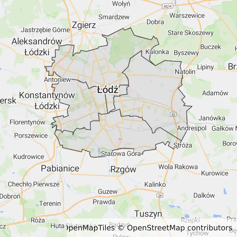 Mapa z zaznaczoną Łodzią