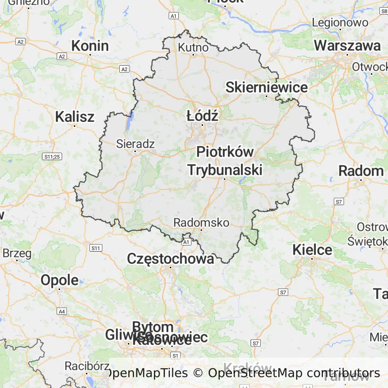 Mapa z zaznaczonym województwem łódzkim