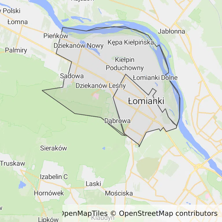 Mapa z zaznaczonym Łomiankami