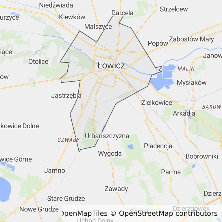 Mapa z zaznaczonym Łowiczem