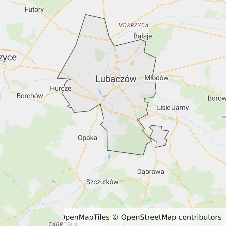 Mapa z zaznaczonym Lubaczowem