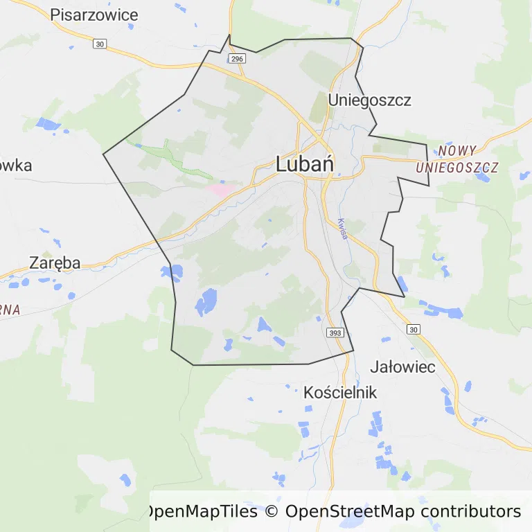 Mapa z zaznaczonym Lubaniu