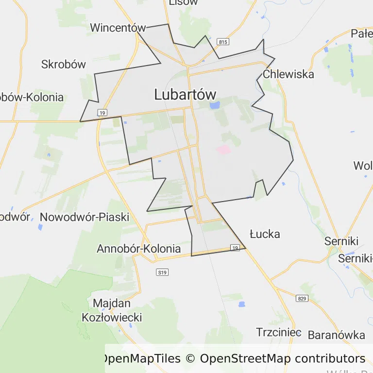 Mapa z zaznaczonym Lubartowem