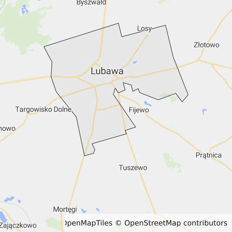 Mapa z zaznaczoną Lubawem