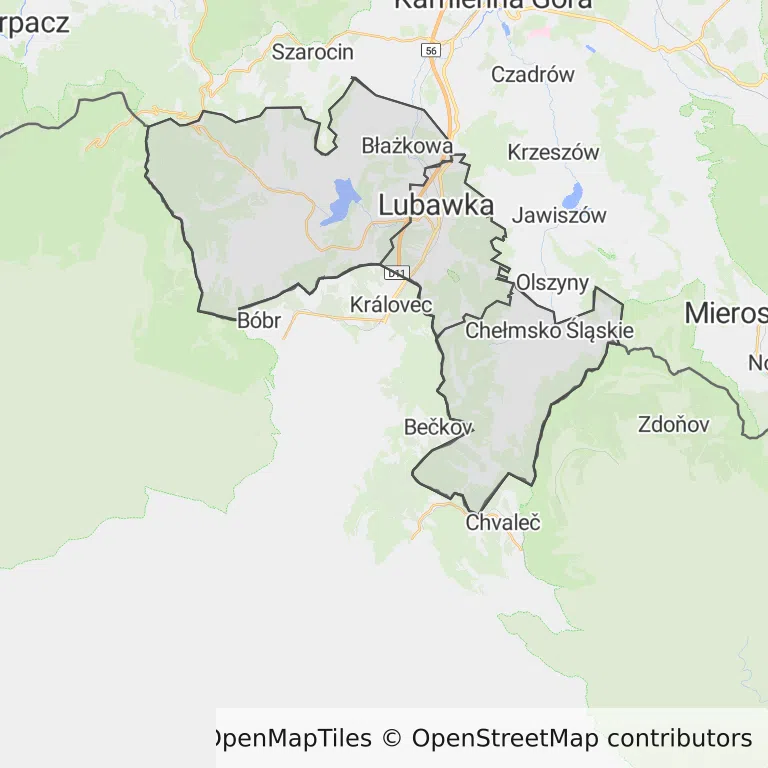 Mapa z zaznaczoną Lubawką