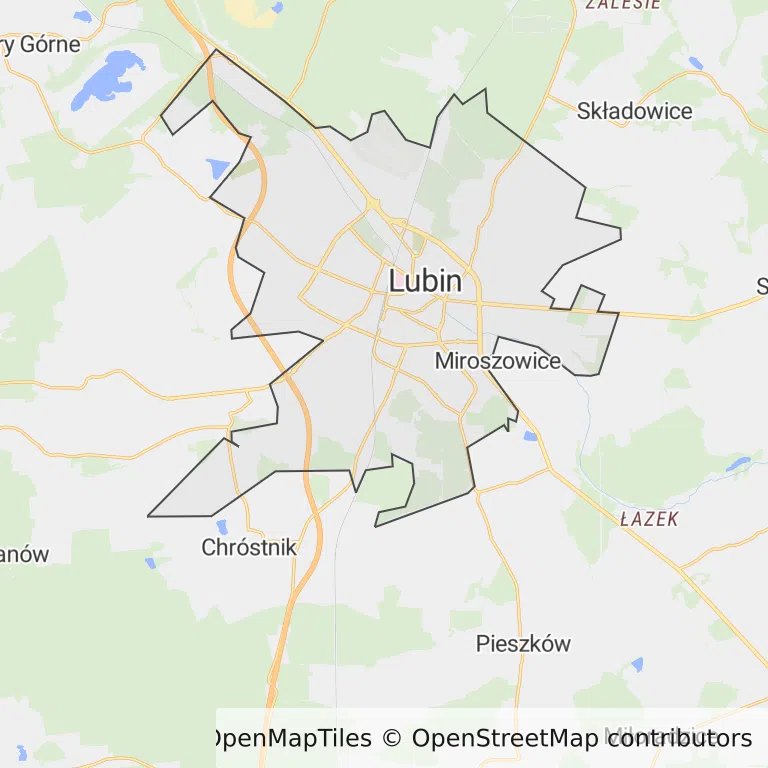 Mapa z zaznaczonym Lubinem