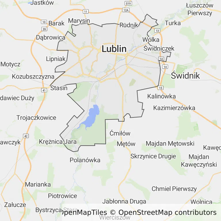 Mapa z zaznaczonym Lublinem