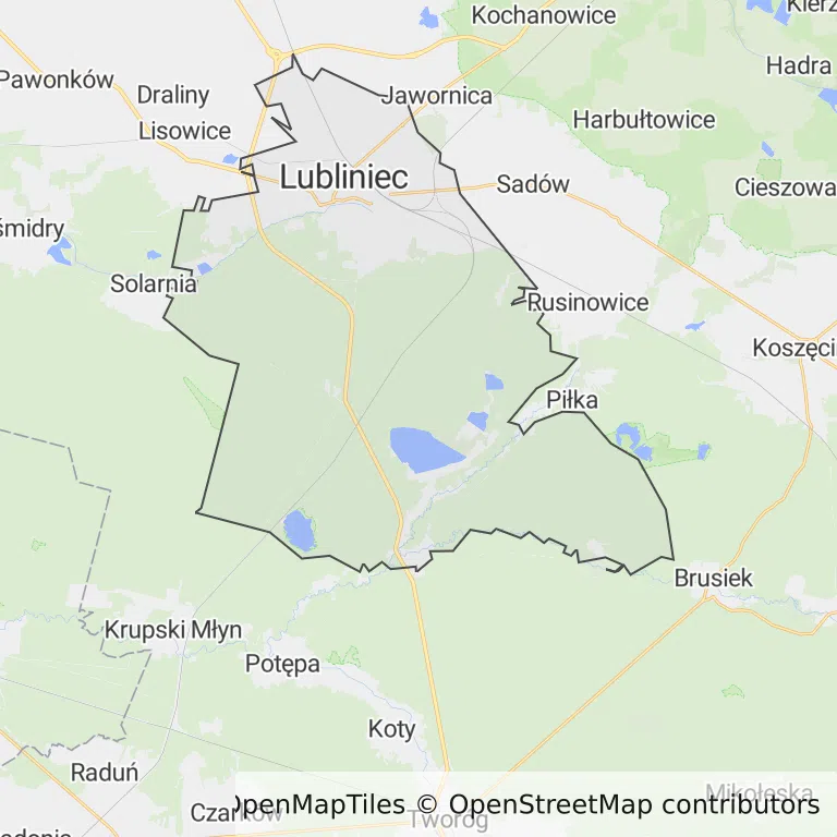 Mapa z zaznaczonym Lublińcu