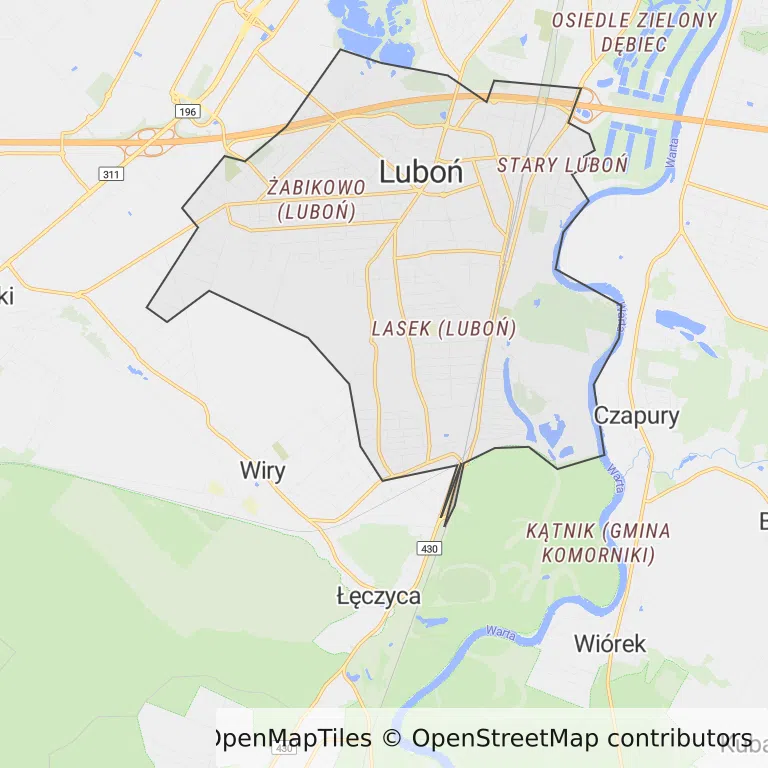 Mapa z zaznaczonym Luboniu