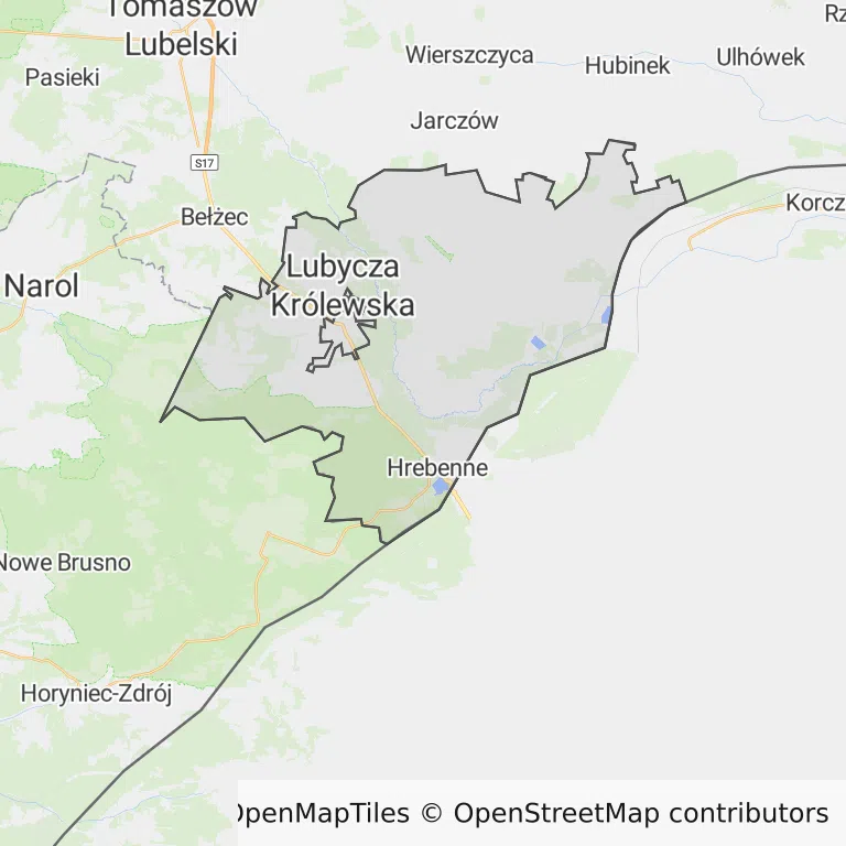 Mapa z zaznaczoną Lubyczy Królewskiej