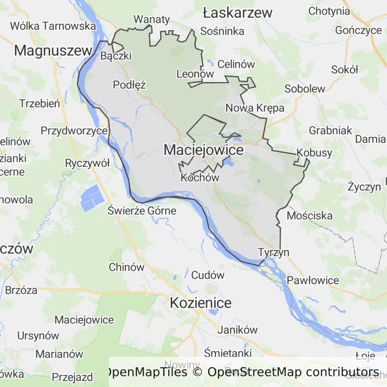 Mapa z zaznaczonymi Maciejowicami