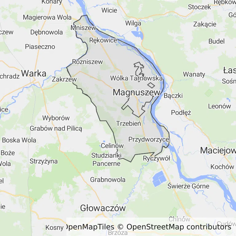Mapa z zaznaczonym Magnuszewem