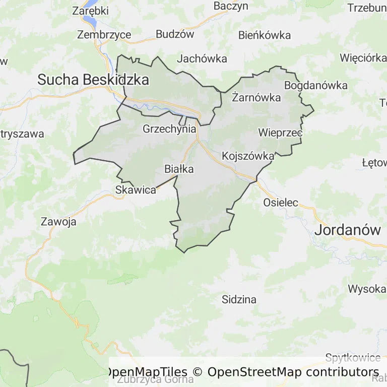 Mapa z zaznaczonym Makowie Podhalańskim