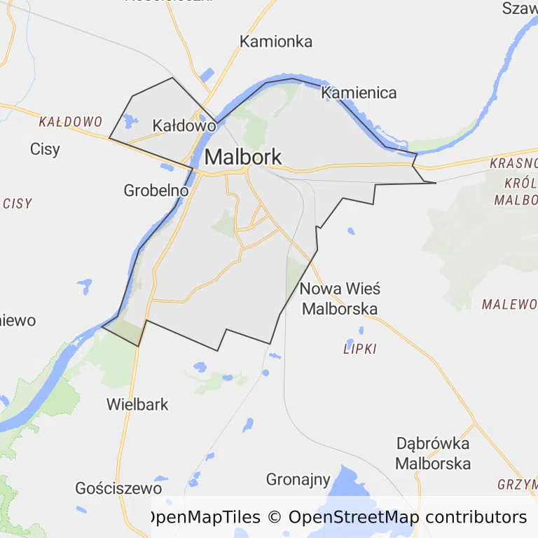 Mapa z zaznaczonym Malborkiem