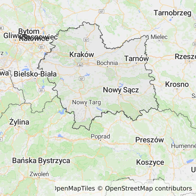 Mapa z zaznaczonym województwem małopolskim