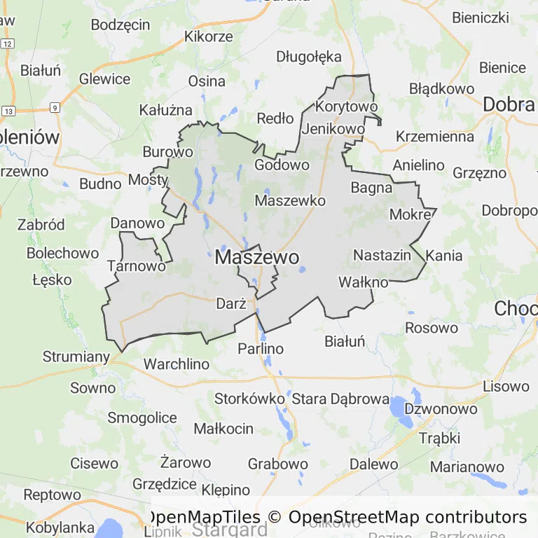 Mapa z zaznaczonym Maszewem